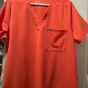 Figs Women's Bright Orange V-Neck Short Sleeve Tee